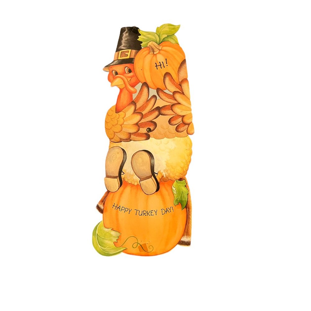 Vintage Hallmark Thanksgiving Die Cut Turkey Jointed Pumpkins Hi!